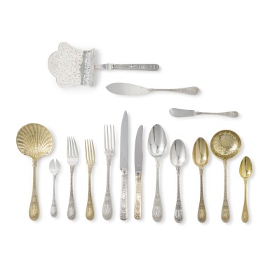 View full screen - View 1 of Lot 224. AN ASSEMBLED FRENCH SILVER AND SILVER-GILT JOSEPHINE PATTERN FLATWARE SERVICE, AUCOC AND OTHERS, PARIS, LATE 19TH CENTURY.