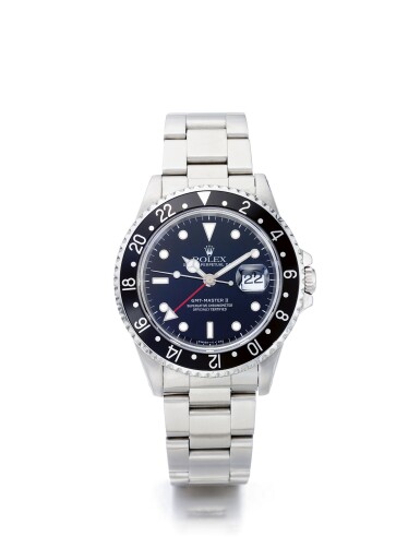 View full screen - View 1 of Lot 50. ROLEX | GMT-MASTER REF 16710, A STAINLESS STEEL AUTOMATIC DUAL TIME WRISTWATCH WITH DATE AND BRACELET CIRCA 1996.