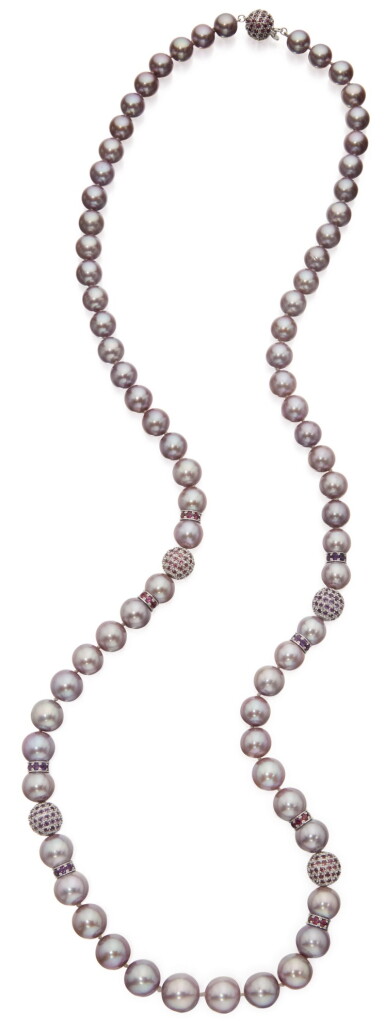 View full screen - View 1 of Lot 408. CULTURED PEARL AND GEM-SET NECKLACE.