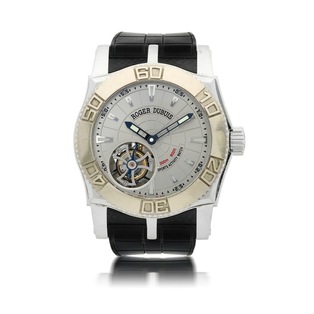 View full screen - View 1 of Lot 64. ROGER DUBUIS | REFERENCE SE48 02 9/0 EASYDIVER TOURBILLON A LARGE WHITE GOLD AND STAINLESS STEEL TOURBILLON WRISTWATCH, CIRCA 2004.