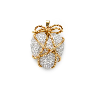 View full screen - View 1 of Lot 340. Gold and Diamond 'Wrapped Heart' Pendant-Brooch, France.