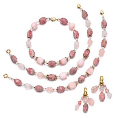 View full screen - View 1 of Lot 130. Cassandra Goad | Rhodochrosite and rose quartz necklace.