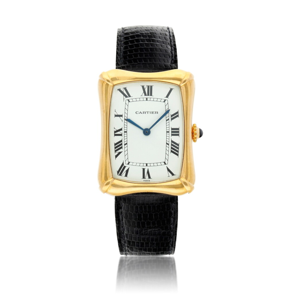 View full screen - View 1 of Lot 136. Coussin, A yellow gold rectangular wristwatch, Circa 1970.