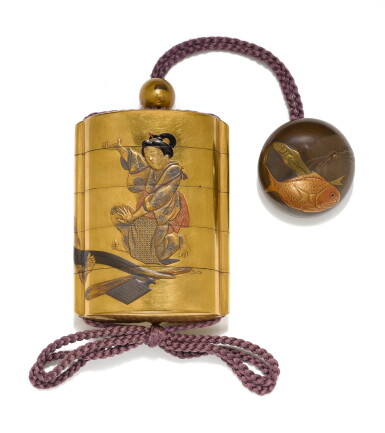 View full screen - View 1 of Lot 83. A FOUR-CASE INRO, SIGNED KOMA KANSAI, RED POT SEAL, MEIJI PERIOD, 19TH CENTURY.