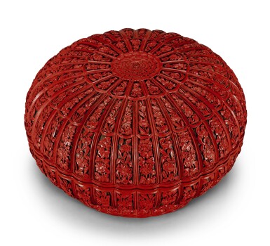 View full screen - View 1 of Lot 110. A WELL CARVED CINNABAR LACQUER 'CHRYSANTHEMUM' BOX AND COVER QING DYNASTY, QIANLONG PERIOD | 清乾隆 剔紅花卉紋菊瓣式蓋盒.