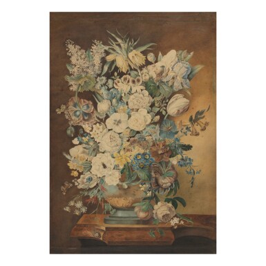 View full screen - View 1 of Lot 149. CONTINENTAL SCHOOL, 19TH CENTURY | VASE OF FLOWERS ON A MARBLE LEDGE WITH A SNAIL AND A LIZARD.