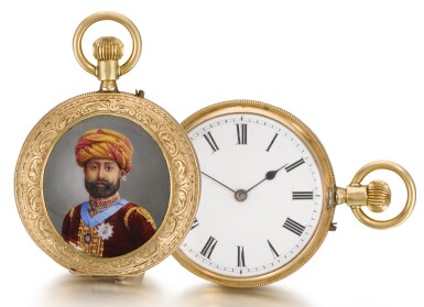 View full screen - View 1 of Lot 227. SWISS | A GOLD HUNTING CASED KEYLESS WATCH WITH PORTRAIT OF AN INDIAN PRINCE | CIRCA 1910.