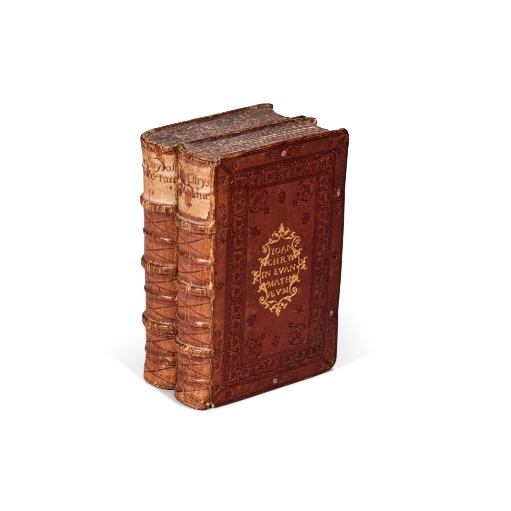 View full screen - View 1 of Lot 1131. Joannes Chrysostomus,In sanctum Jesu Christi evangelium secundum Matthaeum commentarii, and other works, Paris, 1543, contemporary Bolognese chestnut morocco.