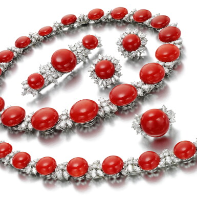 View full screen - View 1 of Lot 60. HARRY WINSTON | CORAL AND DIAMOND PARURE.
