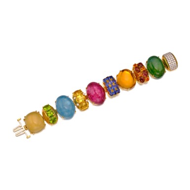 View full screen - View 1 of Lot 400. Colored Stone and Diamond 'Rio' Bracelet.