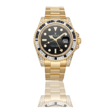 View full screen - View 1 of Lot 310. ROLEX | GMT-MASTER II REF 116758SA, A 18K YELLOW GOLD, DIAMOND AND SAPPHIRE-SET AUTOMATIC CENTER SECONDS WRISTWATCH WITH DATE AND BRACELET CIRCA 2007.