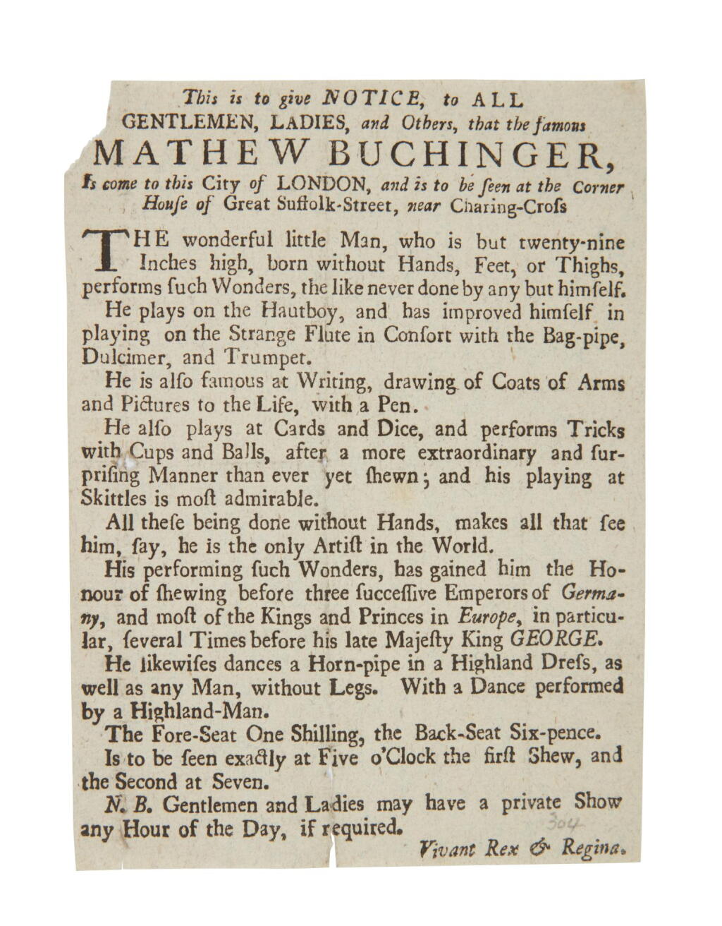 View full screen - View 1 of Lot 122. (Buchinger, Matthias) | "all that see him, say, he is the only Artist in the World".