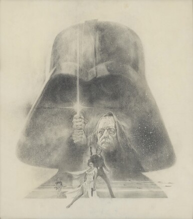 View full screen - View 1 of Lot 3. STAR WARS, ORIGINAL CONCEPT ARTWORK FOR THE AMERICAN POSTER CAMPAIGN, TOM JUNG, 1977.