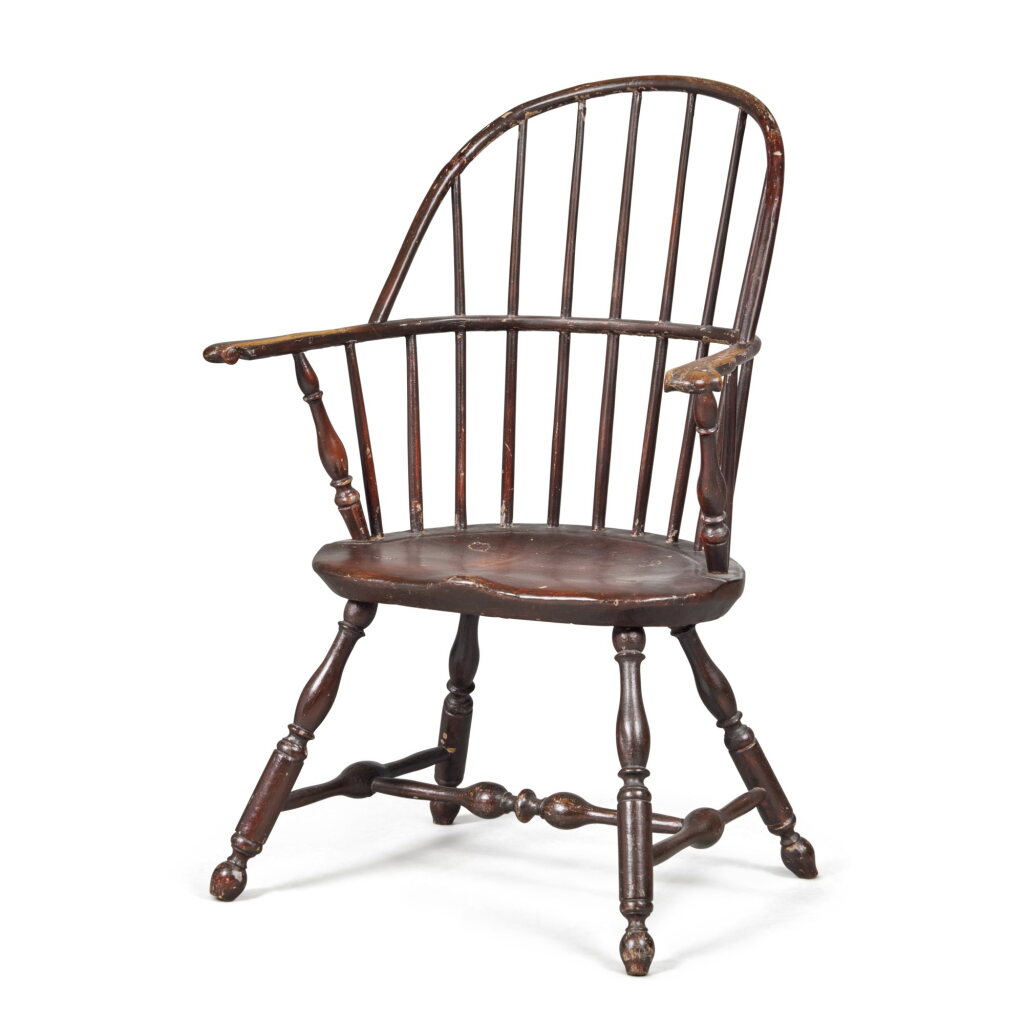 View full screen - View 1 of Lot 34. A Fine Brown-Painted Sack-Back 'Knuckled' Windsor Armchair, Southeastern Pennsylvania, Circa 1775.