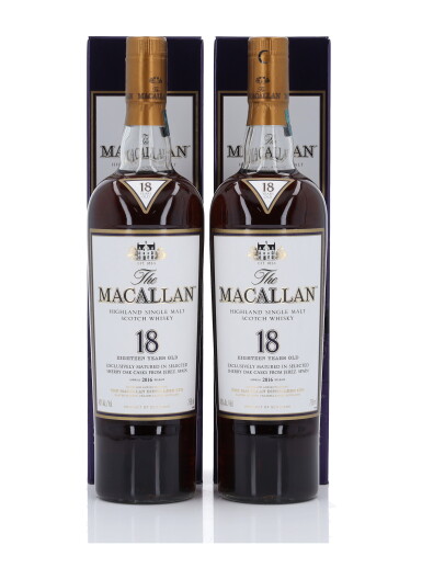 View full screen - View 1 of Lot 48. The Macallan 18 Year Old Sherry Oak 43.0 abv NV (2 Bottles 75cl).