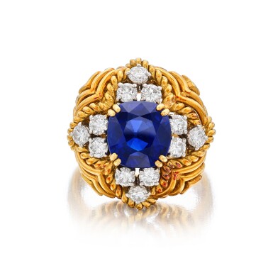 View full screen - View 1 of Lot 97. Gold, Sapphire and Diamond Ring.