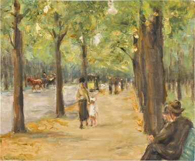 View full screen - View 1 of Lot 505. Allee im Tiergarten mit Spaziergängern und Kutsche (Avenue in Tiergarten with Pedestrians and a Carriage).