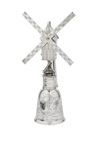 View full screen - View 1 of Lot 1. A Dutch silver windmill cup, unknown maker's mark, Zierikzee, 1724-1732 | Coupe en forme de moulin à vent en argent, Zierikzee, 1724-1732.