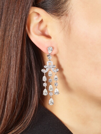 View full screen - View 1 of Lot 1056. Diamond Pendent Earrings | 格拉夫| 鑽石耳墜一對 (鑽石共重約15.40克拉).