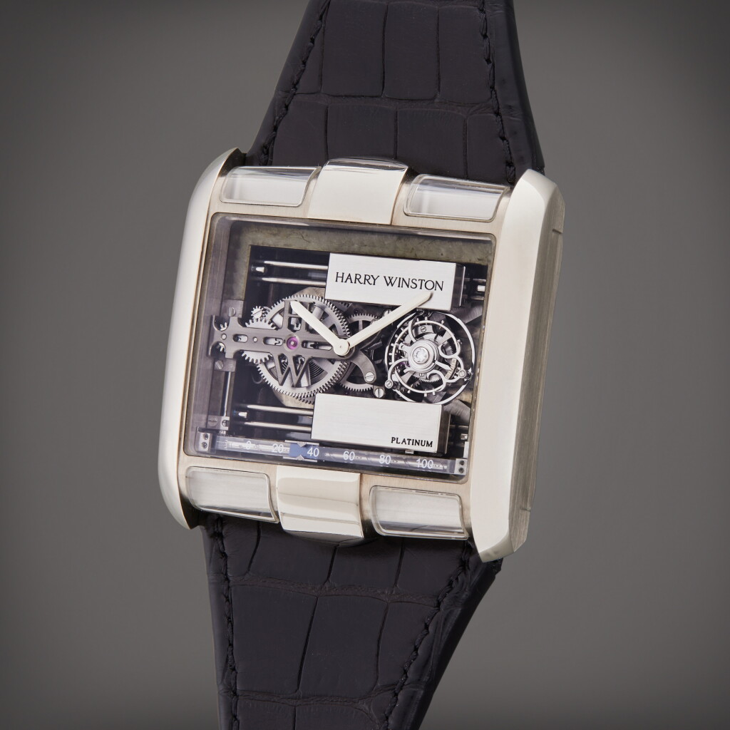 View full screen - View 1 of Lot 160. Reference 350/MATWL Tourbillon Glissiere | A limited edition skeletonized white gold rectangular tourbillon wristwatch with platinum sliding weights and linear power reserve indication, Circa 2009 .