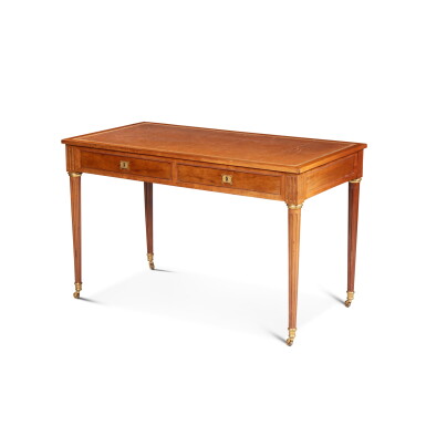View full screen - View 1 of Lot 164. A Louis XVI mahogany bureau plat, stamped by Louis Moreau, circa 1780 | Bureau plat en acajou d'époque Louis XVI, estampille de Louis Moreau, vers 1780.