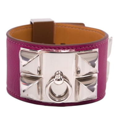 View full screen - View 1 of Lot 91. HERMÈS | TOSCA COLLIER DE CHIEN (CDC) BRACELET IN SWIFT LEATHER WITH PALLADIUM HARDWARE SIZE SMALL (T2).