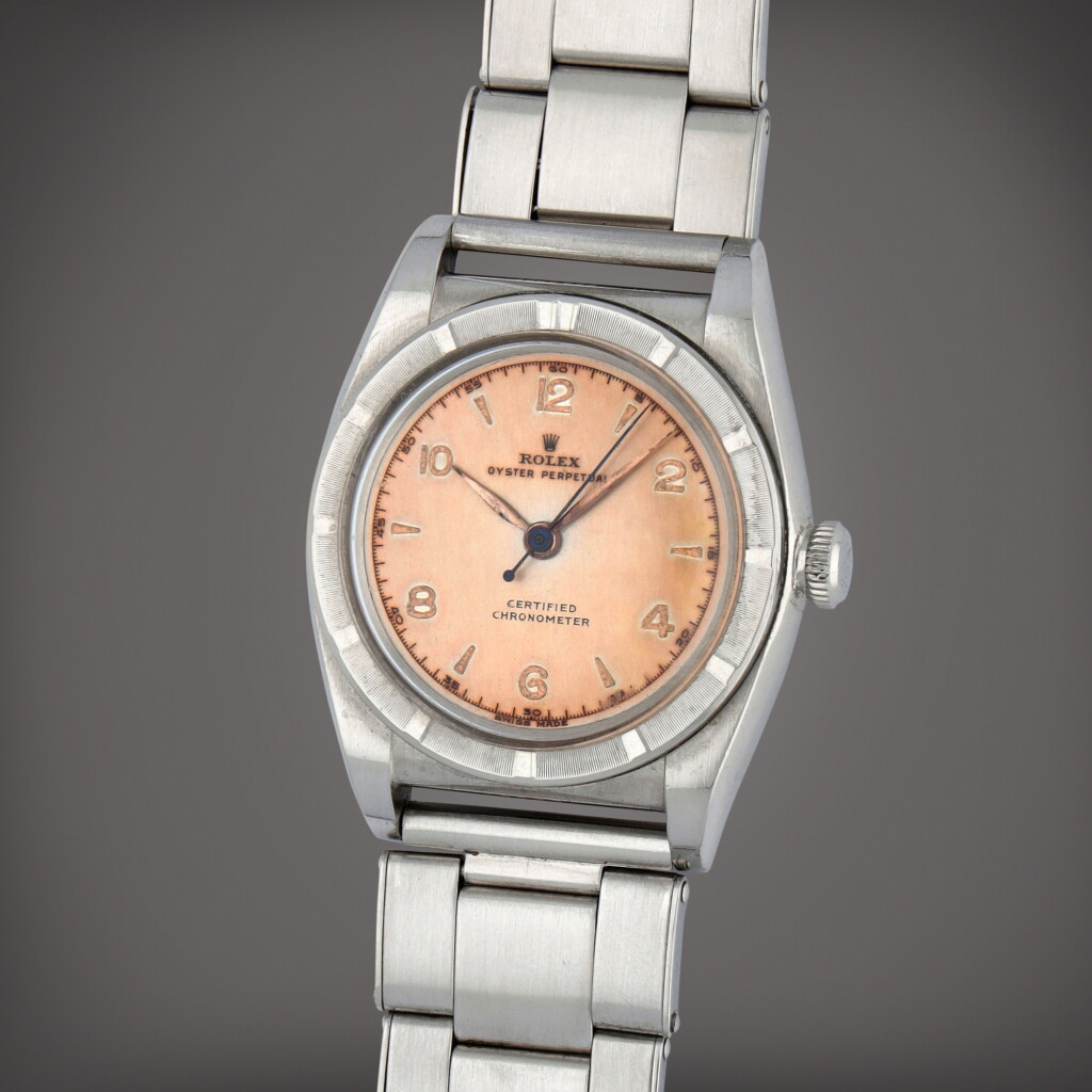View full screen - View 1 of Lot 278. 'Bubbleback', Reference 3372 | A stainless steel wristwatch with bracelet | Circa 1946.