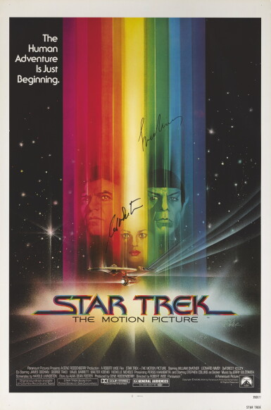 View full screen - View 1 of Lot 277. STAR TREK - THE MOTION PICTURE (1979) POSTER, US, SIGNED BY WILLIAM SHATNER AND LEONARD NIMOY.