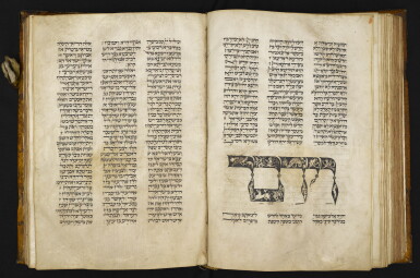 View full screen - View of A Monumental Decorated Ashkenazic Pentateuch with Targum Onkelos, the Five Megillot, and Haftarot, Germany, Circa 1300.