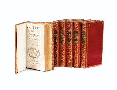 View full screen - View 1 of Lot 37. Julie, ou la Nouvelle Heloyse. Amsterdam,1761. 6 vol. in-12. Maroquin rouge. Edition dite de Robin..