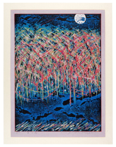 View full screen - View 1 of Lot 219. Hasegawa Yuichi (b. 1945) Two woodblock prints depicting fireworks, Heisei period, late 20th - early 21st century.