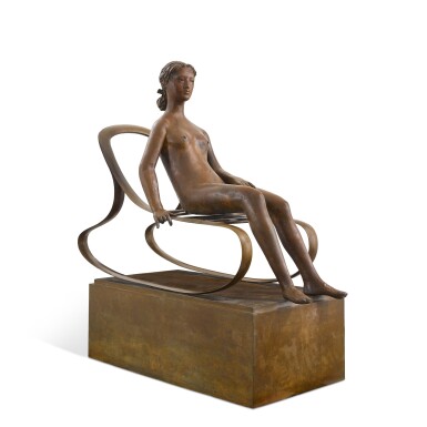 View full screen - View 1 of Lot 146. Giacomo Manzù 曼祖 | Emy sulla sedia 椅子上的艾米.