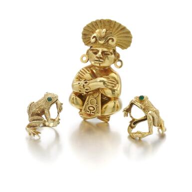 View full screen - View 1 of Lot 171. Brooch, signed Wander, and two rings, signed Kurt Wayne | Spilla, firmata Wander, e due anelli, firmati Kurt Wayne.