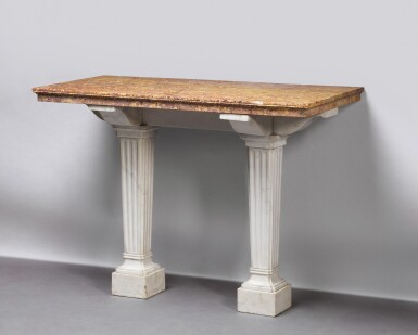 View full screen - View 1 of Lot 59. An Italian neoclassical carved white marble table with a brocatello top, Genoa, late 18th century.