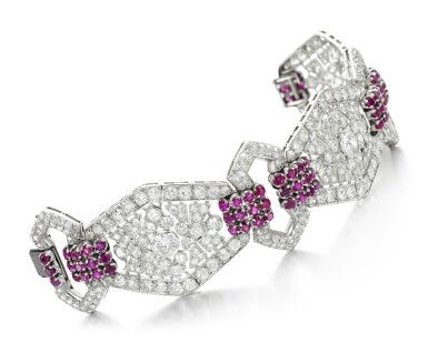 View full screen - View 1 of Lot 204. GOINEAU | RUBY AND DIAMOND BRACELET.