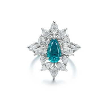 View full screen - View 1 of Lot 1923. Paraíba Tourmaline and Diamond Ring | 1.03克拉「巴西」帕拉伊巴碧璽 配 鑽石 戒指.