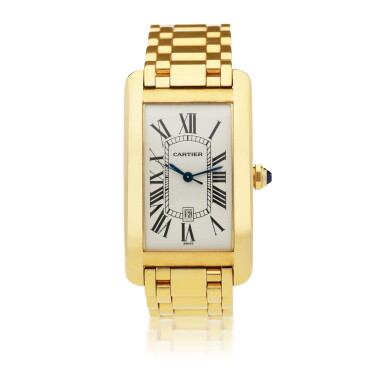 View full screen - View 1 of Lot 179. CARTIER | REFERENCE 1740 TANK AMERICAINE A YELLOW GOLD RECTANGULAR WRISTWATCH WITH DATE AND BRACELET, CIRCA 1995.