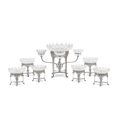 View full screen - View 1 of Lot 174. A George III Silver Seven-Piece Table Garniture, Matthew Boulton & Plate Co., Birmingham, 1805.