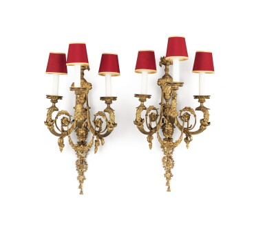 View full screen - View 1 of Lot 224. A pair of Louis XVI gilt-bronze wall appliques.