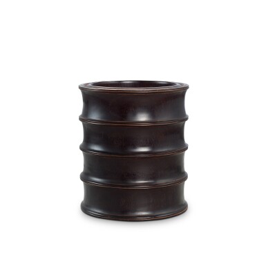View full screen - View 1 of Lot 5543. A zitan 'bamboo' brushpot, Qing dynasty, 19th century | 清十九世紀 紫檀竹節紋筆筒.