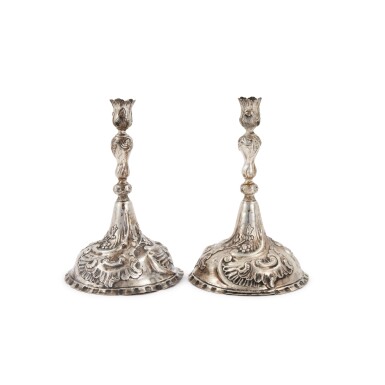 View full screen - View 1 of Lot 82. A Pair of German Silver Table Candlesticks, Johan Christian Jancke, Breslau, 1761-76.