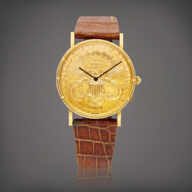 View full screen - View 1 of Lot 8931. 25th Anniversary Corum Gold Coin Watch, Reference 55.567.56 | A limited edition yellow gold coin watch, Circa 1989 | 崑崙 | 25th Anniversary Corum Gold Coin Watch 型號55.567.56 | 限量版黃金金幣錶,約1989年製.