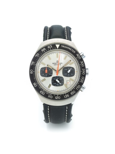 View full screen - View 1 of Lot 70. BREITLING | REF 7104 LONG PLAYING, A STAINLESS STEEL CHRONOGRAPH WRISTWATCH WITH DATE CIRCA 1970.