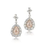 Pair of Very Light Pink and Very Light Pinkish Brown Diamond and Diamond Pendent Earrings | 1.02克拉 輕淡粉紅色鑽石 及 1.02克拉 輕淡粉紅棕色鑽石 配 鑽石 耳墜一對