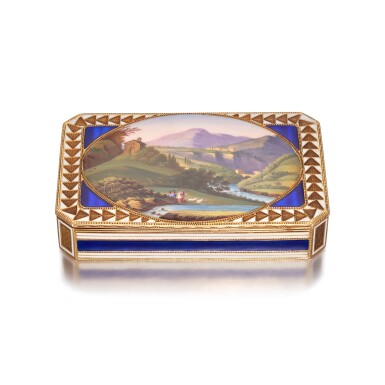 View full screen - View 1 of Lot 468. A Gold and Enamel Snuff Box, Frères Jordan, Berlin, 1805 .