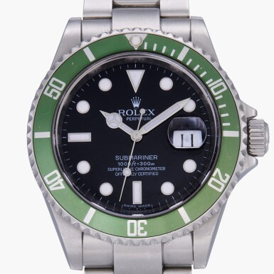 View full screen - View 1 of Lot 306. Submariner 'Kermit', Reference 16610LV | A stainless steel wristwatch with date and bracelet | Circa 2008.