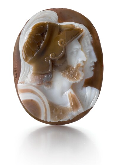 View full screen - View 1 of Lot 100. GIUSEPPE GIROMETTI (1780-1851), ITALIAN, ROME, FIRST HALF 19TH CENTURY | DOUBLE CAMEO WITH A WARRIOR AND HIS WIFE.