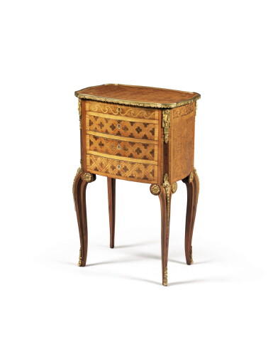 View full screen - View 1 of Lot 313. A Victorian amaranth, tulipwood and harewood writing table, circa 1890.