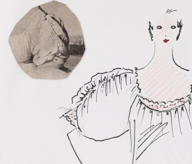 View full screen - View 1 of Lot 71. An original sketch for fashion, circa end of the 70's | Croquis de mode original, de la fin des années 1970.