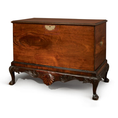View full screen - View 1 of Lot 525. AN IRISH GEORGE II MAHOGANY CHEST ON STAND, MID-18TH CENTURY.